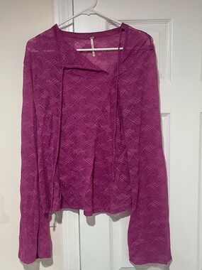Free People Pink Lace Long sleeve with bell sleeves